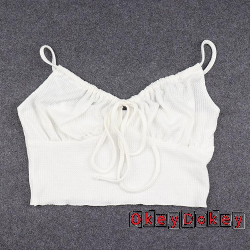 Áo Croptop Hai Dây Cổ Thấp Màu Trơn Thời Trang Mùa Hè Dành Cho Nữ Size S/M/L