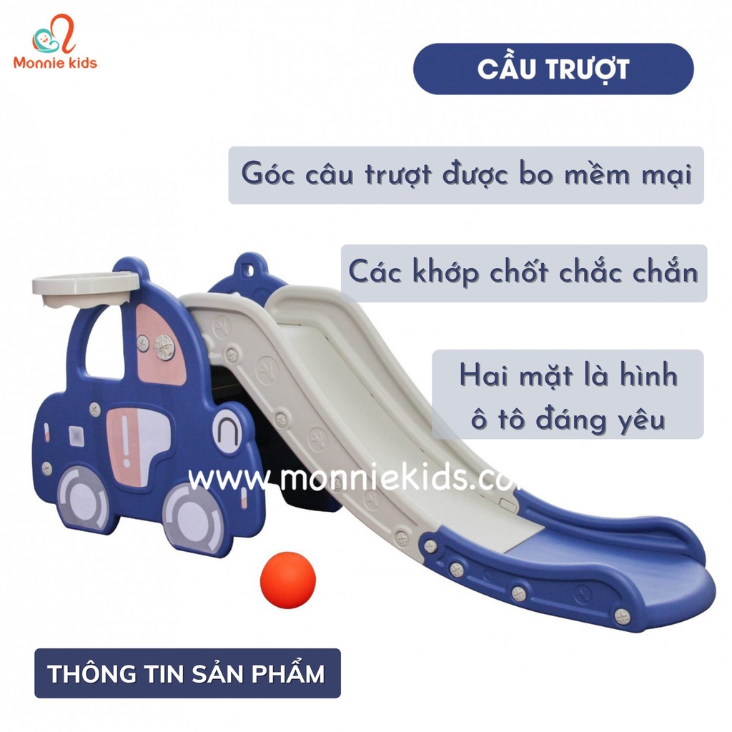 Cầu trượt mini cho bé hình ôtô Toys House, cầu tuột đồ chơi kèm khung bóng rổ - Monnie Kids