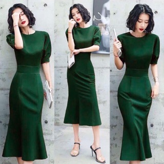 [Ảnh thật] Đầm body đuôi cá tay phồng M/L/XL vaydamshop