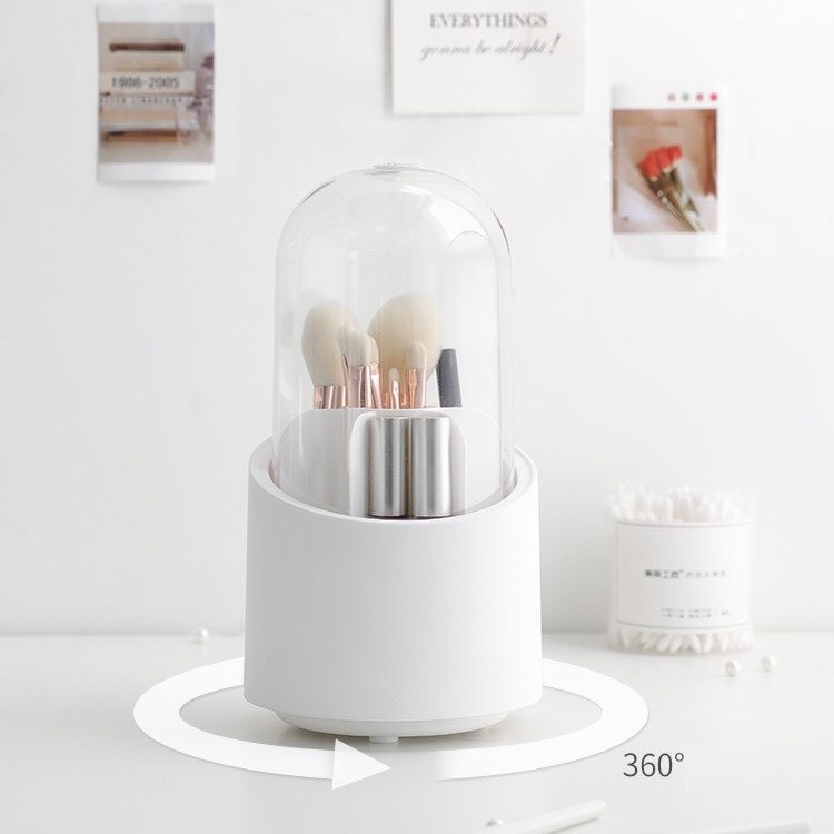Lọ đựng cọ trang điểm, bông mút, ống cắm bút trang điểm, nhiều ngăn xoay tròn 360 có nắp chống bụi để bàn