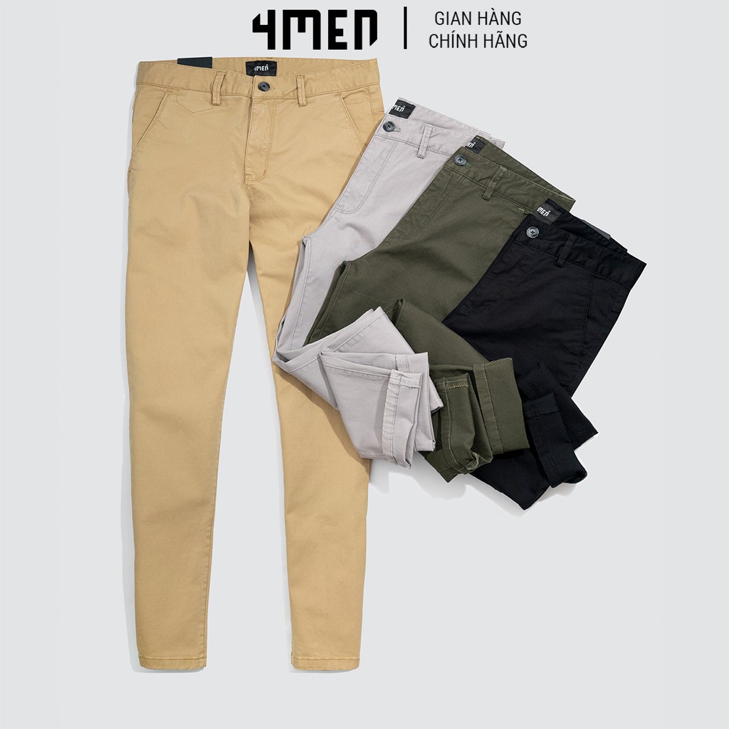 Quần kaki nam đẹp 4MEN QK002 kiểu dáng dài trơn, form slimfit, thêu logo, vải kaki thun co giãn cao cấp - Hàng nhập khẩu