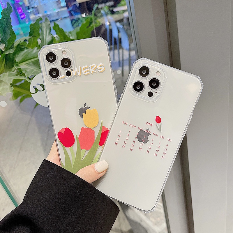 Ốp điện thoại silicon mềm trong suốt hình hoa lịch bát giác cho iPhone13/13pro/13promax 12/12pro/12promax 11/11pro/11promax X/XS XR XSMAX 7/7Plus 8/8Plus