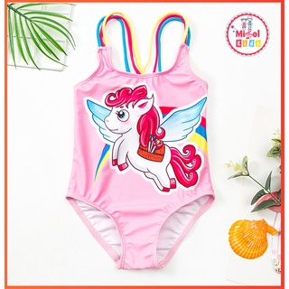 Đồ bơi cho bé gái hồng ngựa Pony 2 dây cầu vồng đồ bơi bé gái liền thân Pony siêu xịn  1-6T - Misolkids by huong274
