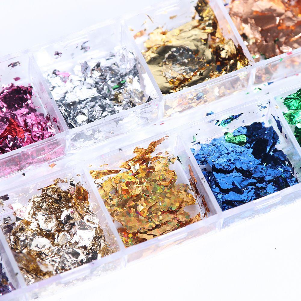 Hộp Kim Sa Trang Trí Móng Tay 12 Ngăn Tiện Dụng|Giấy Foil Dán Móng Nghệ Thuật