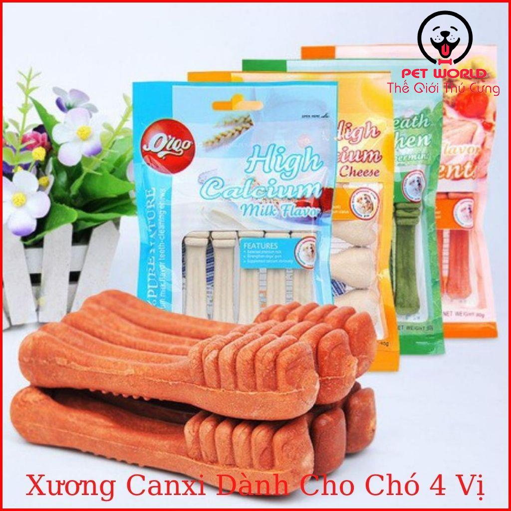 Xương gặm sạch răng cho chó, đồ ăn vặt cho thú cưng 3 vị, một gói 90gram