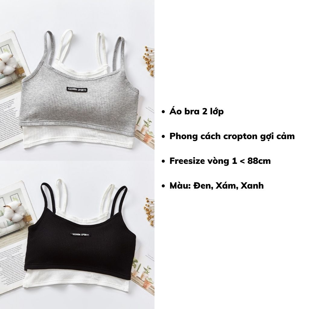 Áo bra nữ 2 dây gợi cảm , áo croptop nữ vải cotton thấm hút mồ hôi DOPICO B7711