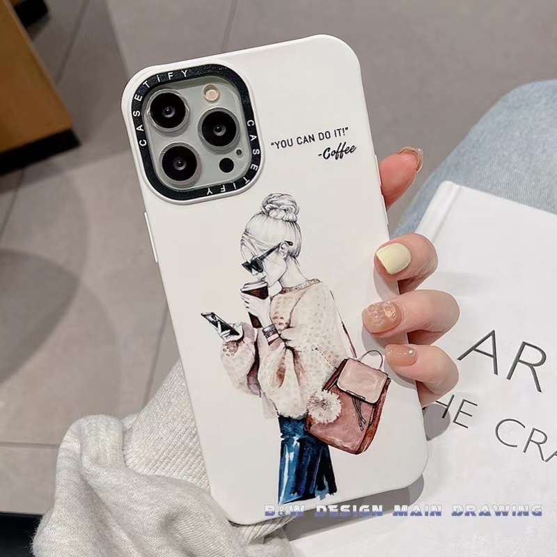 Ốp Điện Thoại Silicon Mềm Nhám Bốn Góc Hình Cô Gái Thời Trang Cho iPhone 13 12 11 Pro MAX IX XS MAX XR 6 7 8 Plus