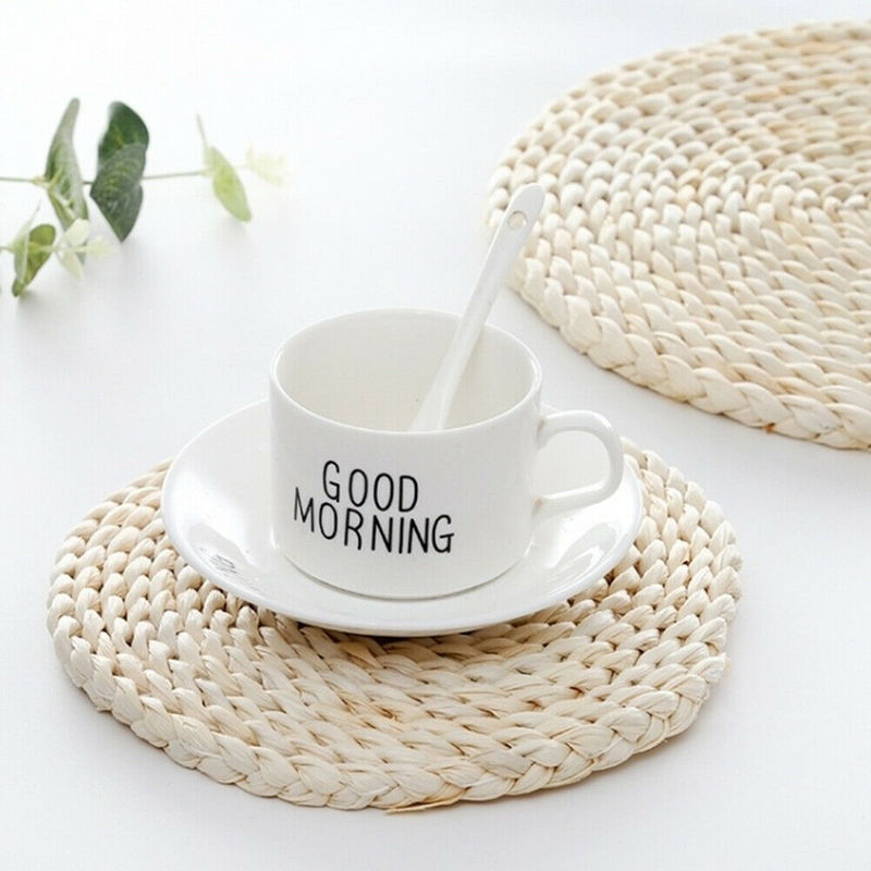Tấm lót cốc uống trà/cà phê cách nhiệt đan từ vỏ ngô màu sắc nguyên bản trang trí bàn