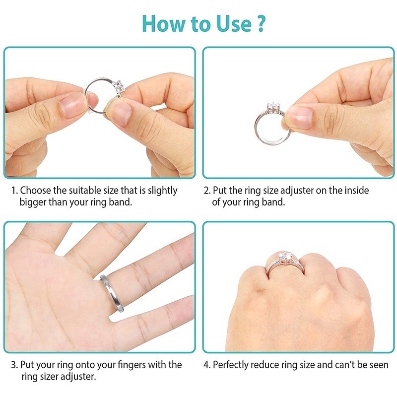 Bộ 8 Miếng Đệm Nhẫn Silicone Trong Suốt Có Thể Điều Chỉnh Kích Cỡ