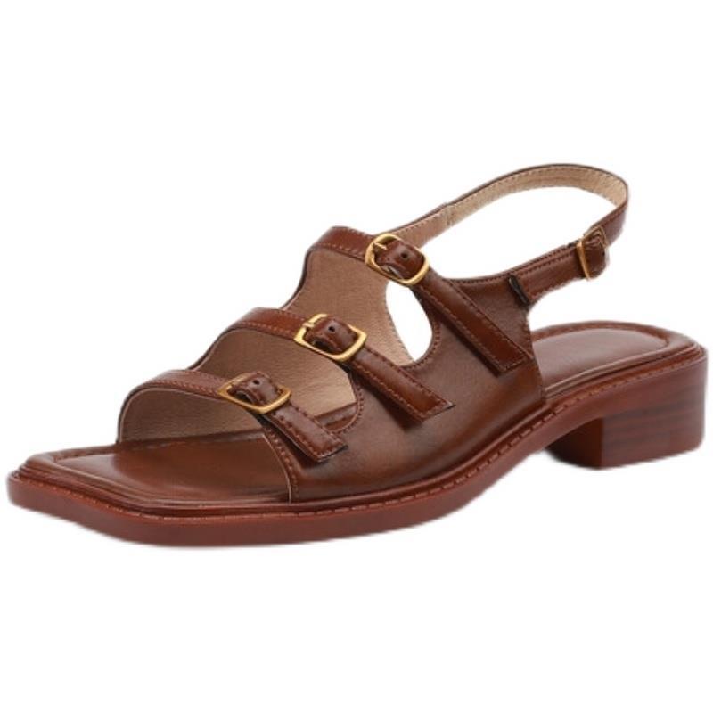 Giày Sandal Hở Ngón Đế Thấp Mềm Mại Màu Nâu Phong Cách Roman Thời Trang Mùa Hè Cho Nữ