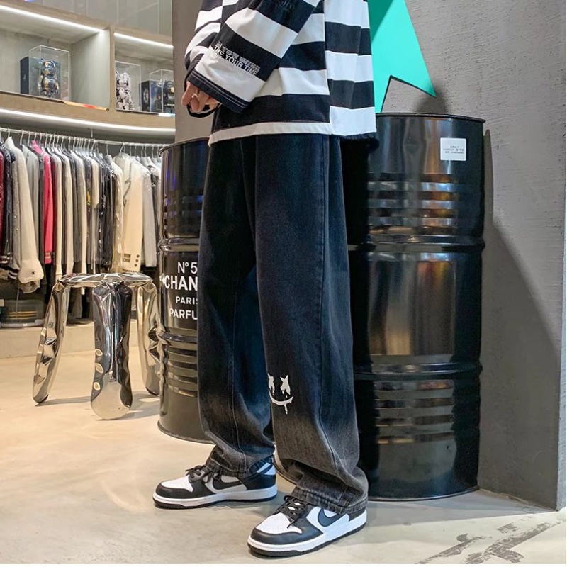 Quần jean ống rộng dáng suông màu gradient phong cách hip hop thời trang mùa thu cho nam