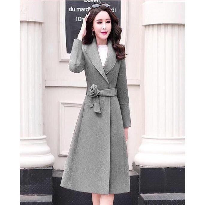 Áo Khoác Dạ Dáng Dài Có Đai Phối Hoa Cao Cấp Thanh Lịch Hàng Quảng | BigBuy360 - bigbuy360.vn