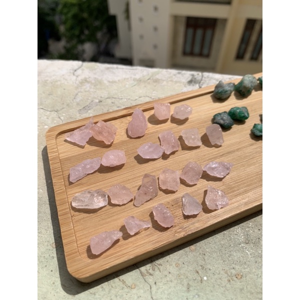 Tinh thể đá sưu tầm trang sức hồng & xanh lá thô đẹp - Raw Crystals Pakistan Mor ganite & Eme rald