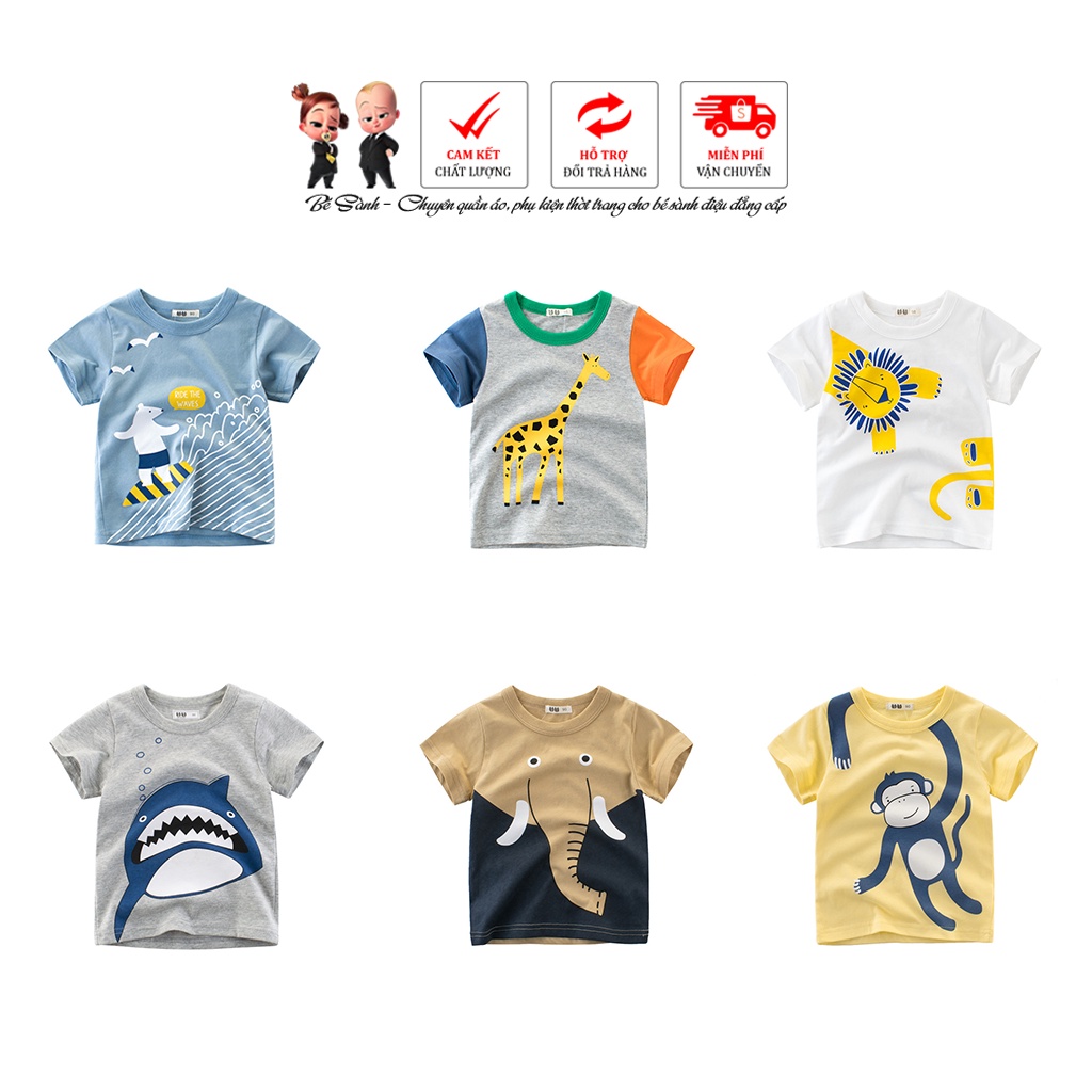 Áo thun bé trai 27KIDS áo thun cộc tay cho bé Animals chất cotton hàng xuất Âu Mỹ