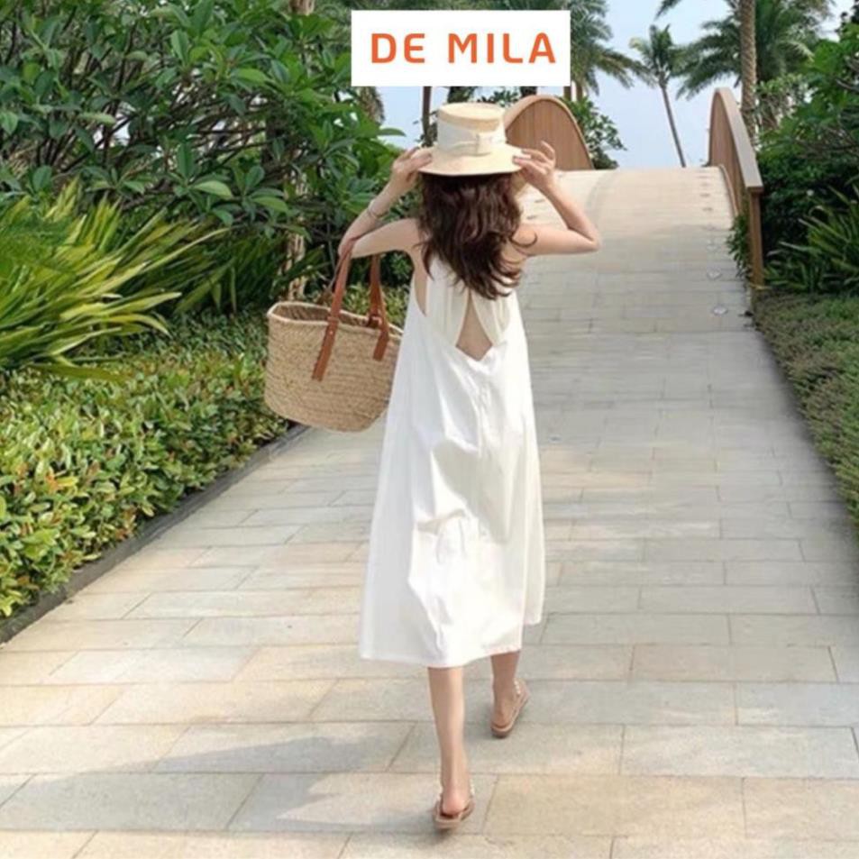 Đầm suông hai dây khoét lưng DE MILA Cao Cấp,Váy Trắng Maxi Cổ Yếm Hở Lưng 2 Lớp Đi Chơi Đi Biển Cực Đẹp- VTD47 | BigBuy360 - bigbuy360.vn