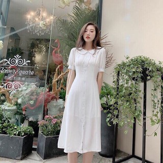 Đầm váy freesize trắng cổ sen
