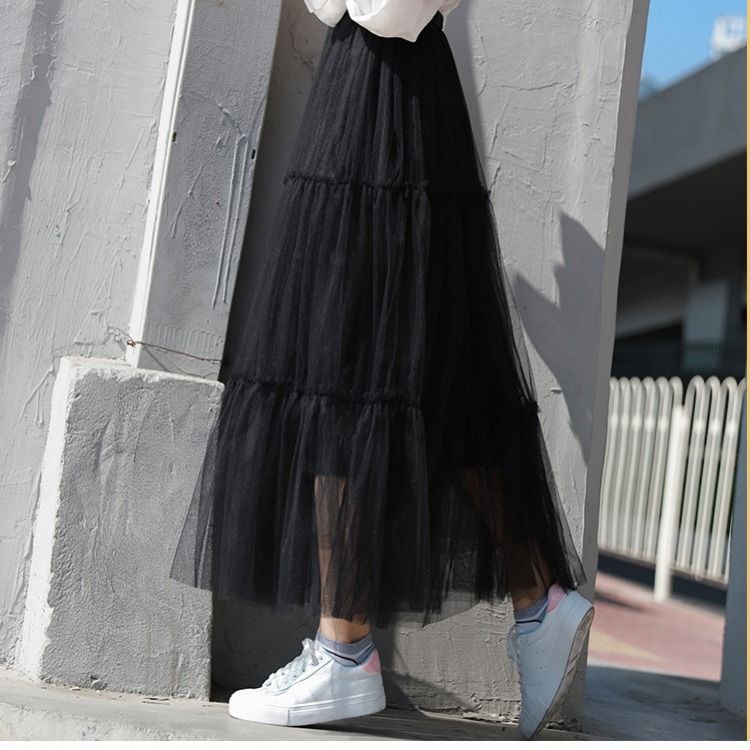 Chân Váy Lưới Dáng Chữ A Dài Qua Gối Thời Trang Mùa Đông Cho Nữ