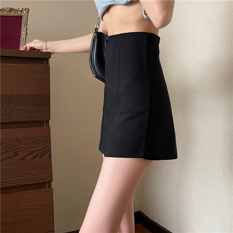 SUXI Quần Short Nữ Lưng Cao Ống Rộng Màu Đen Thời Trang Mùa Hè