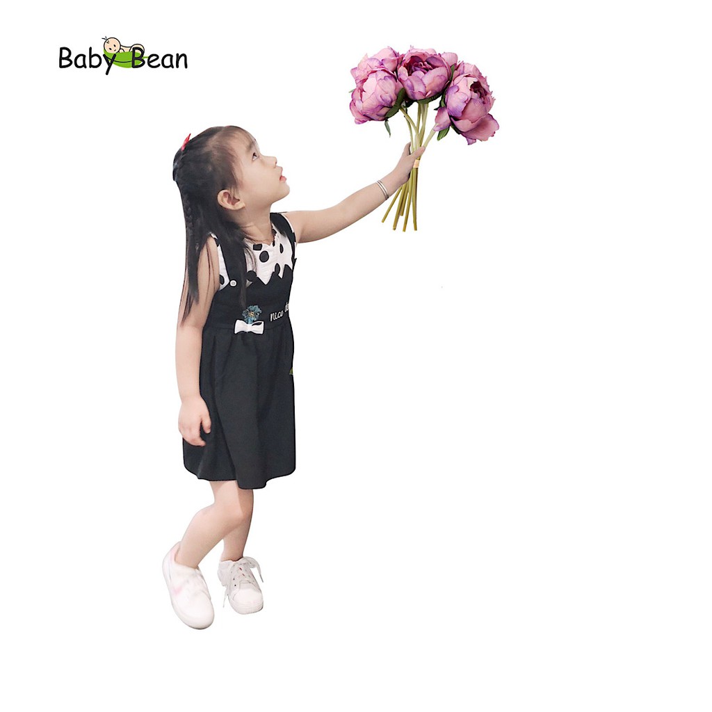 Đầm Cotton phối Tơ Gân Giả Yếm Thêu bé gái BabyBean