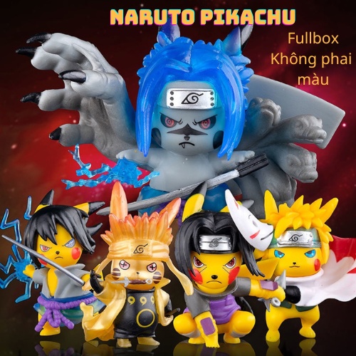 Mô hình trang trí bàn làm việc PVC cao cấp loại 1 - Fullbox hộp màu, Pikachu Naruto, Obito, Sasuke, Itachi