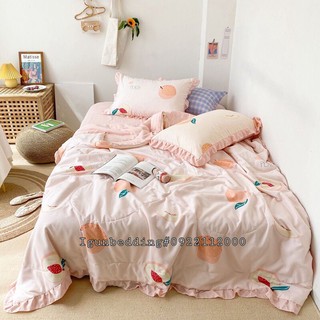 Bộ chăn ga gối đũi bèo trần bông set đào nhiệt đới 4 món nhập khẩu