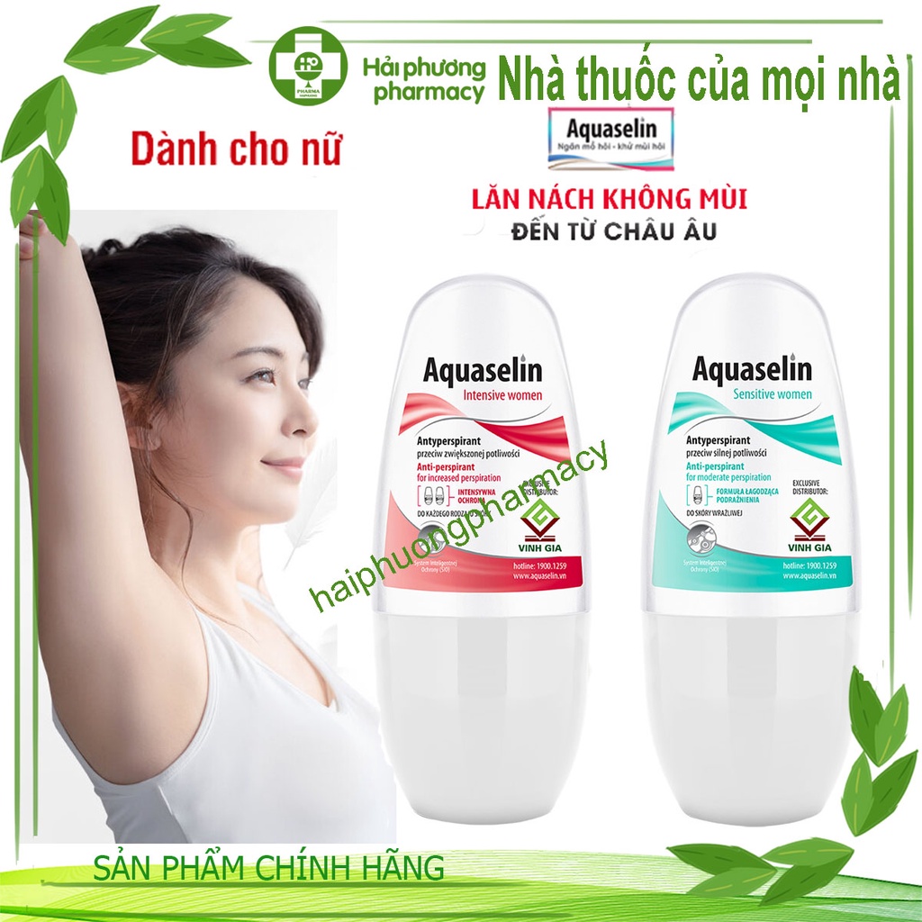 Lăn Khử Mùi Dành Cho Nữ AQUASELIN Intensive Women Mờ Thâm, Không Mùi, Ngăn Ố Vàng Áo Dùng Được Cho Mẹ Bầu 20ml - 50ml