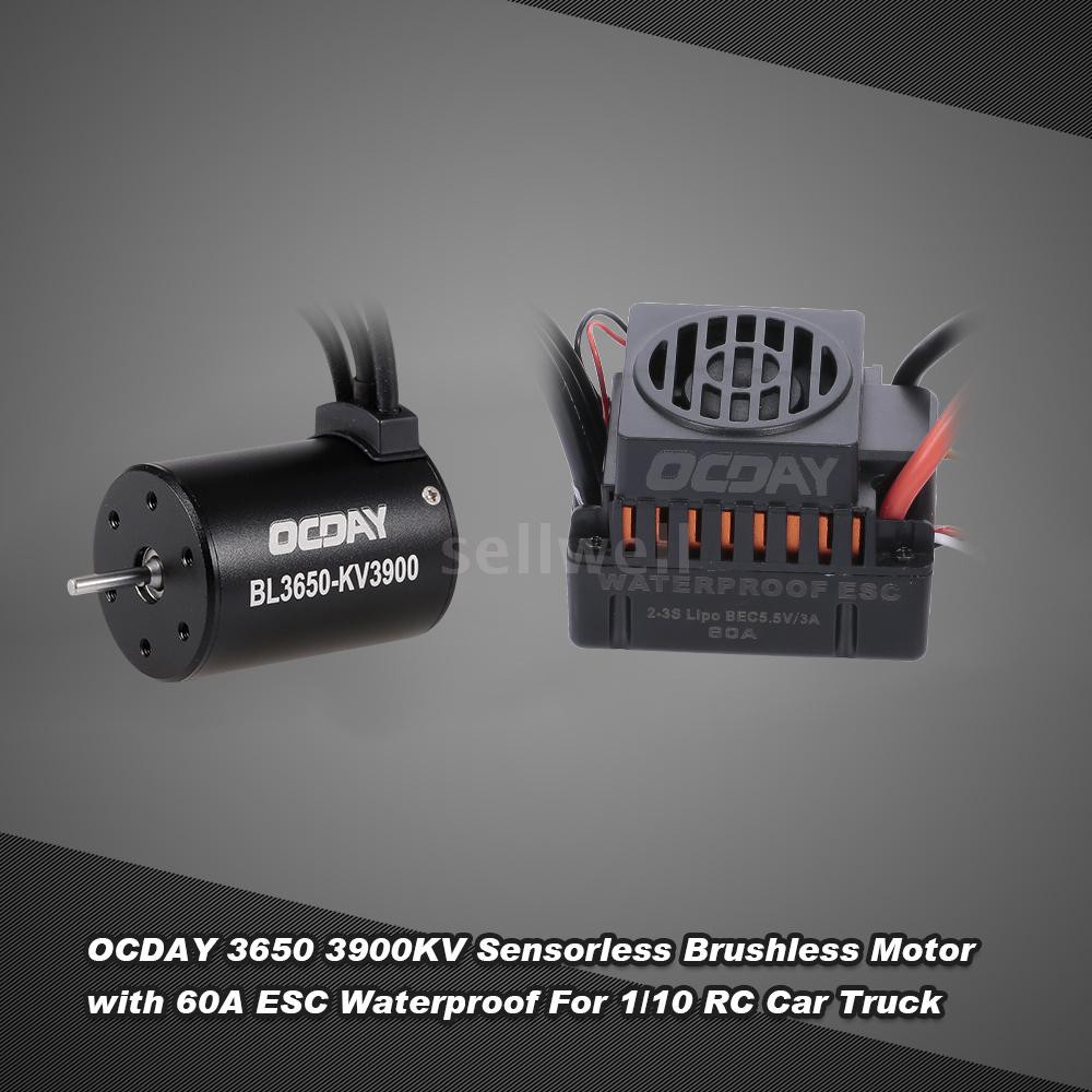 Động cơ không chổi than OCDAY 3650 3900KV có ESC chống nước 60A cho xe RC 1/10