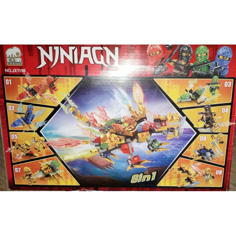 Sét 8 hộp Lắp ráp LegoNinja Rồng vàng 1198 có trên 320 chi tiết bằng nhựa