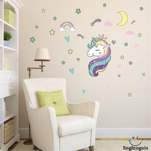 VAI-Rainbow Unicorn Wall Sticker Girls Bedroom Wall Decal Art Nursery Home