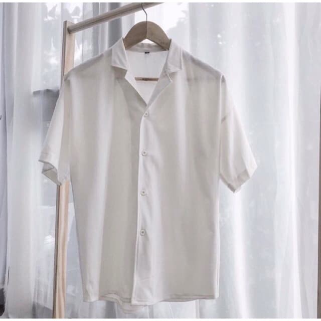 Áo sơ mi tay ngắn cổ vest MÀU TRẮNG vải lụa mát unisex - Áo sơ mi nam nữ Hàn Quốc ulzzang đẹp năm 2020 | Valu Store