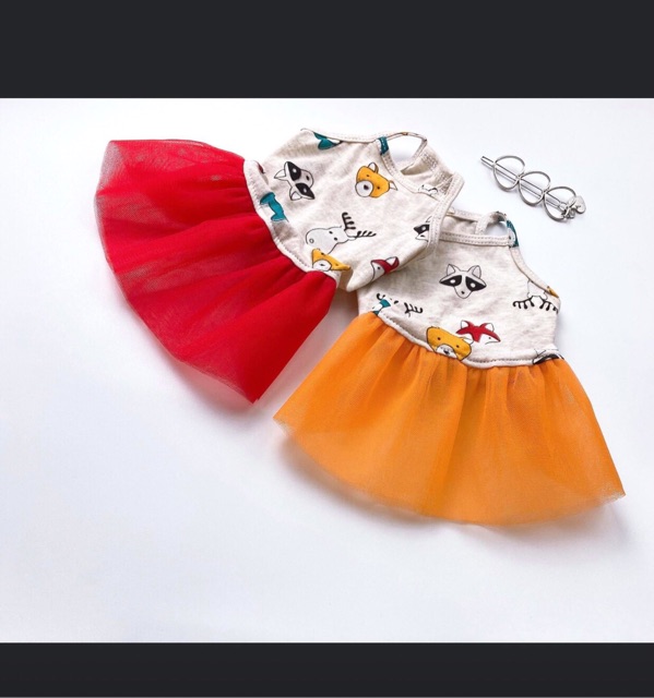 Áo Chó Mèo - Váy Đầm 2 Dây Cotton Phối Lưới