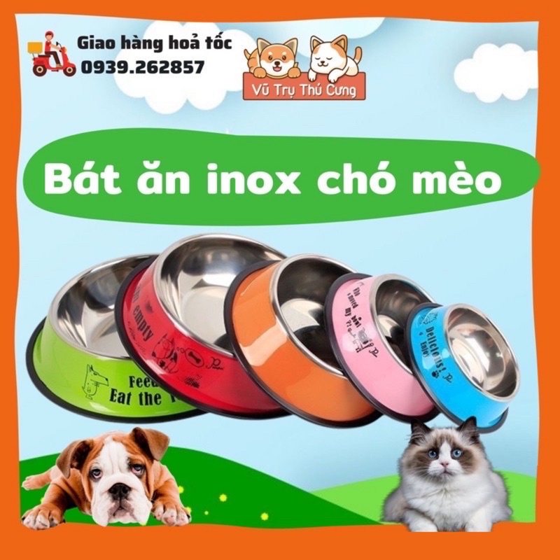 Bát ăn inox họa tiết cho chó mèo| Bát ăn chó mèo thú cưng, chén ăn inox cho chó