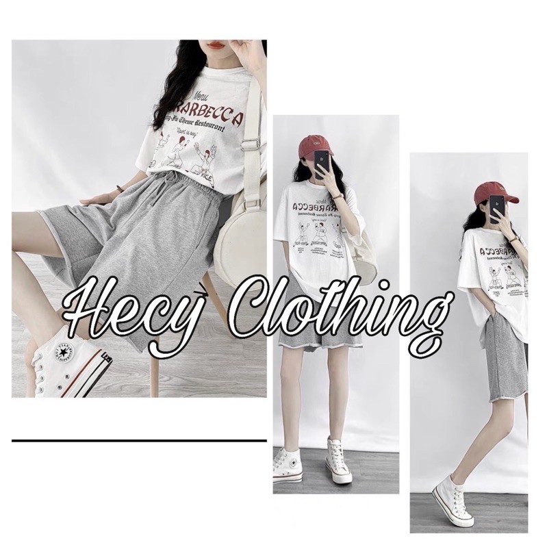 Set Cộc Đùi Dáng Suông Menu - Hecy.Clothing [FREESHIP] - Bộ quần đùi ống rộng cạp chun lưng cao áo phông trơn họa tiết