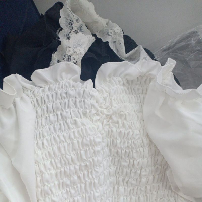 Áo Croptop Trễ Vai Tay Phồng Phối Yếm Kiểu Quyến Rũ LaCa Store E4-12