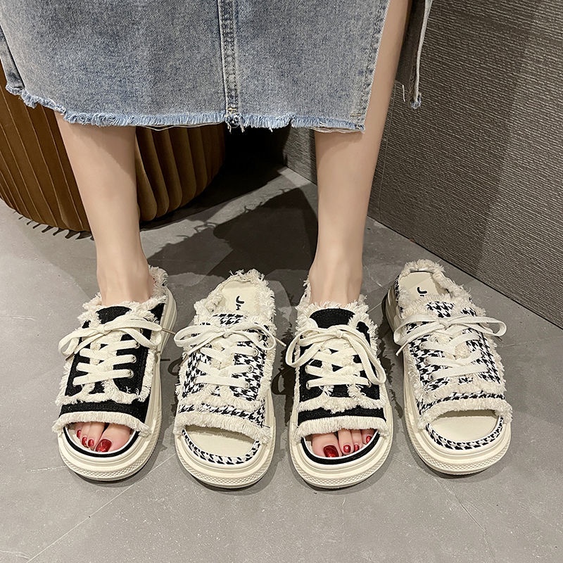 Giày Sandal Canvas Đế Dày Mềm Thắt Dây Thời Trang Phong Cách Mới