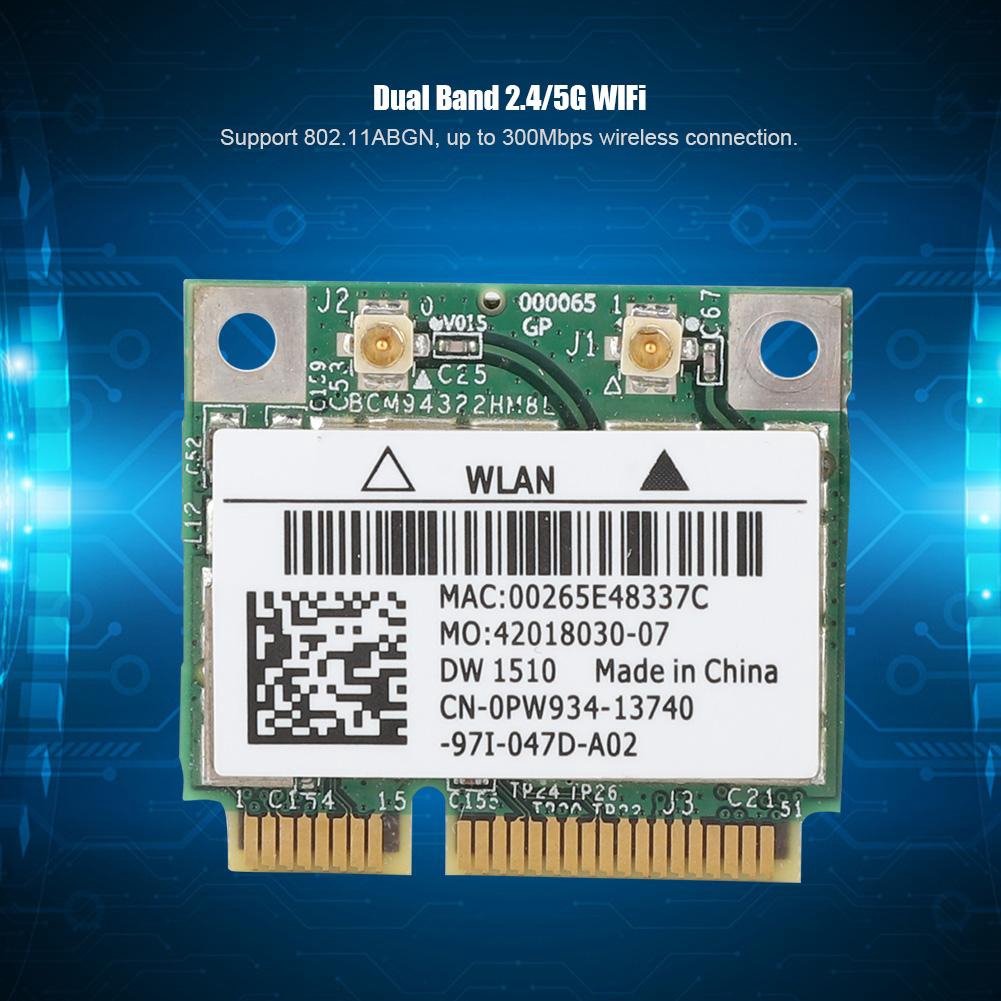 [Mã CBEL06 giảm 20% đơn 50k] Card mạng không dây mini bcm94322hm8l dw1510 Dual Band 300Mbps Mini PCI-E cho Dell e4200 e5500