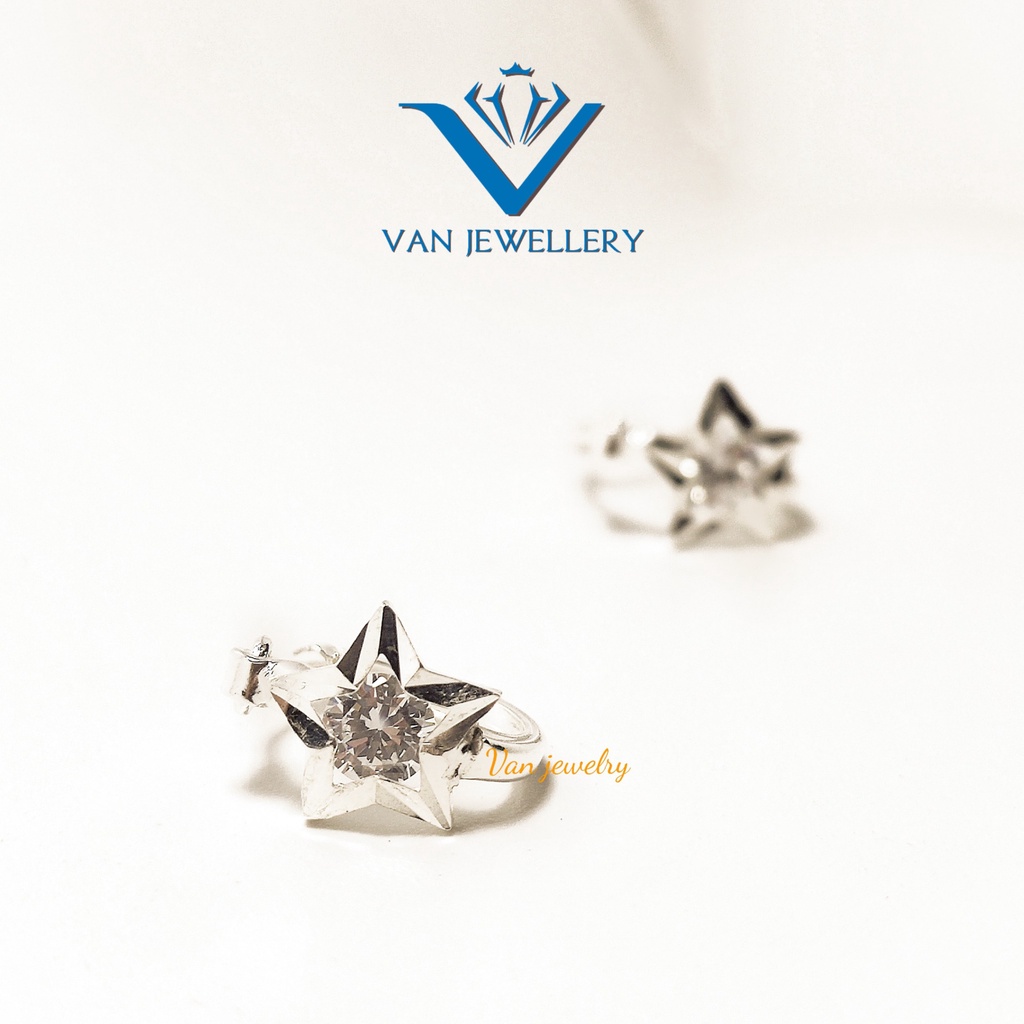 Bông tai bạc bong tai tròn mặt ngôi sao sáng cho bé