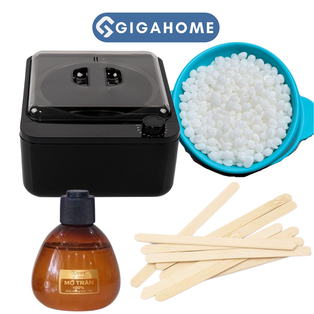 Combo Nồi Nấu Sáp Wax Lông Chống Dính + 100gr Sáp Cao Cấp + 75gr Mỡ Trăn Tặng Kèm Que GIGAHOME