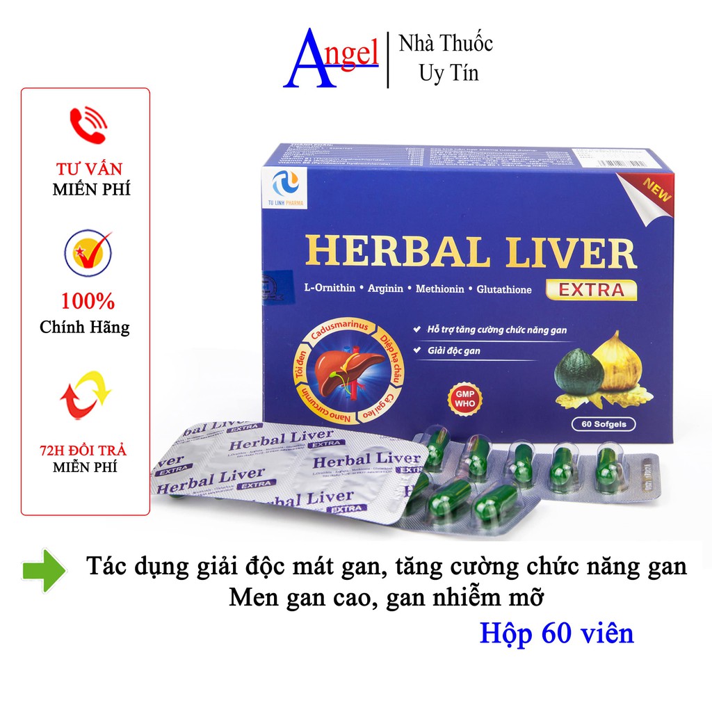 Bổ gan HEBAL LIVER EXTRA gải độc mát gan, tăng cường chức năng gan, hộp 60 viên