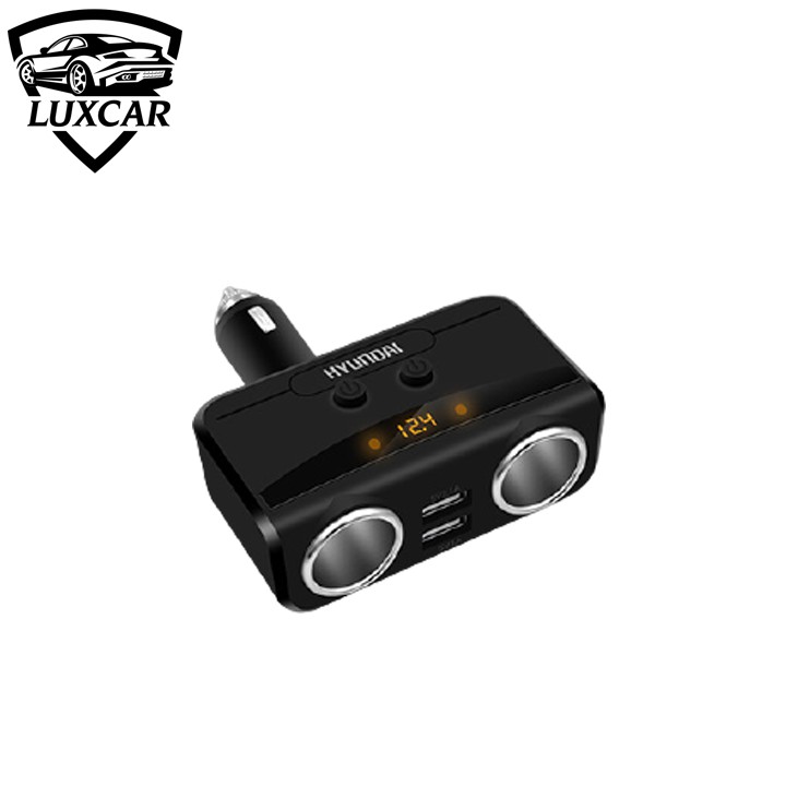 Bộ chia tẩu sạc xe hơi cao cấp LUXCAR chính hãng Hyundai hiển thị điện áp ô tô, 2 tẩu - 2 cổng USB