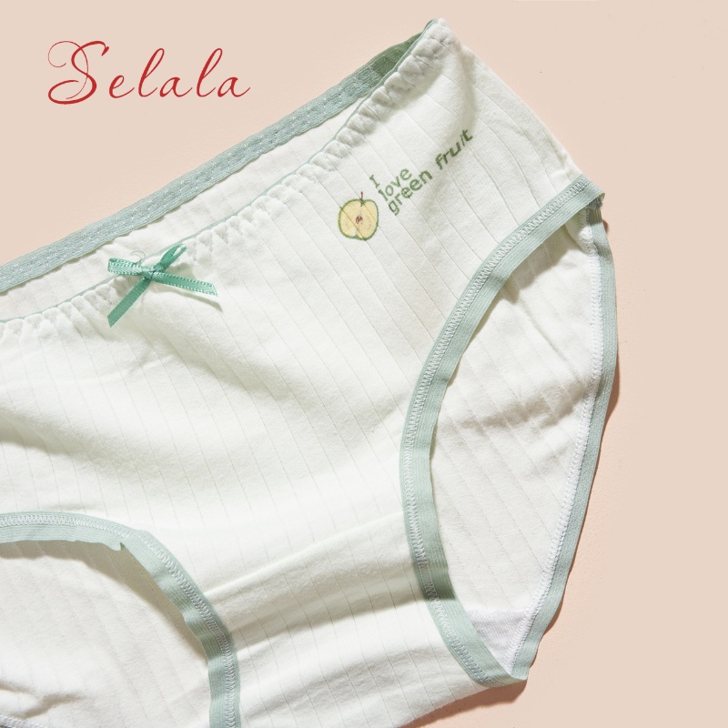 Set 5 Quần Lót Selala Cotton Thoáng Mát Họa Tiết Hoa Quả Phối Nơ Cực Xinh QC37