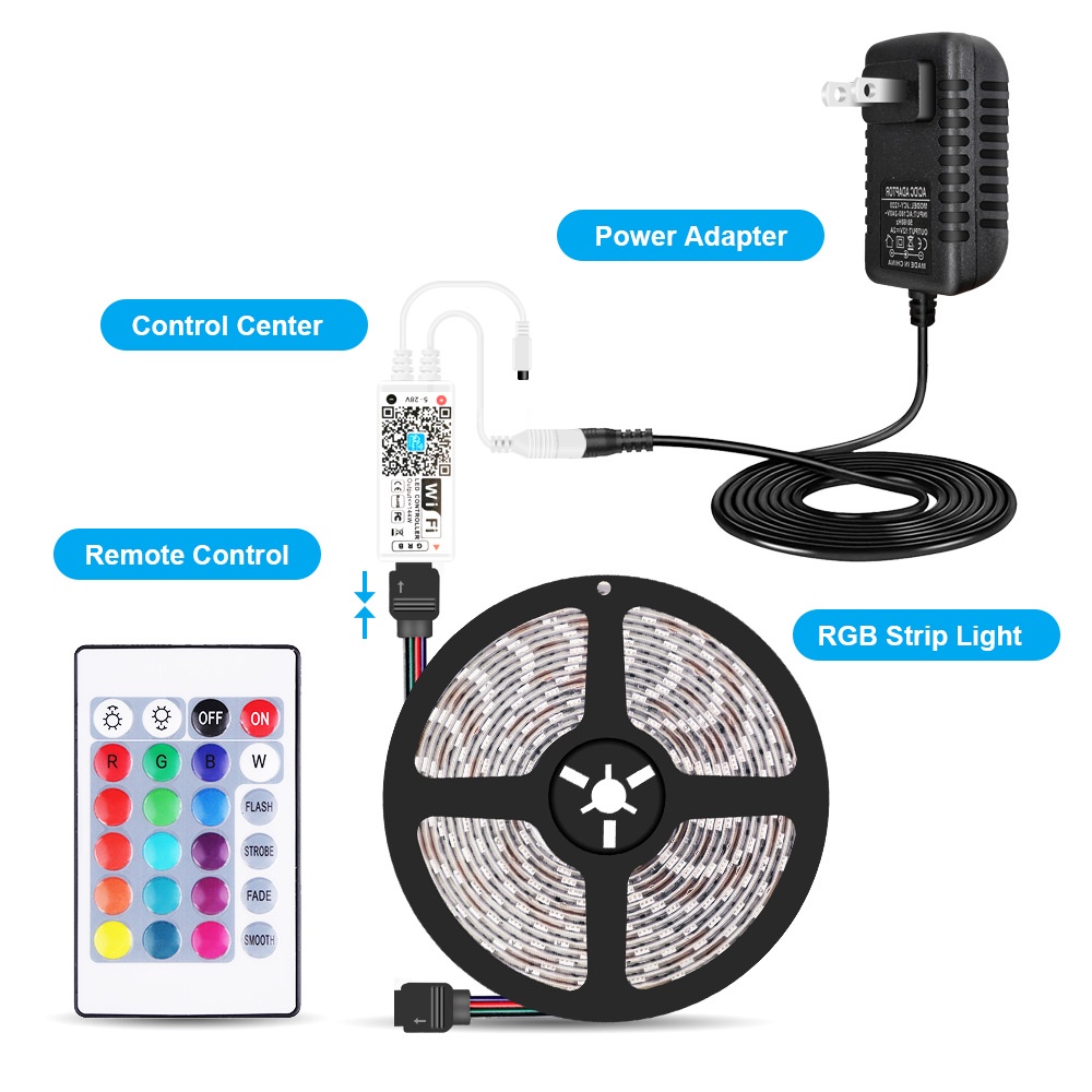 Dây Đèn Led Sáng Nhấp Nháy Theo Nhạc Dài 5 Mét Có Điều Khiển Qua Điện Thoại Bluetooth Led Rgb 5050 Nhiều Màu Sắc