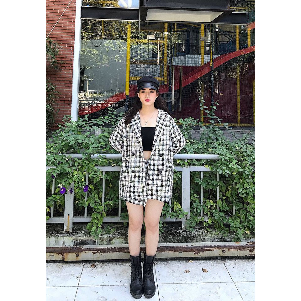 Set Blazer 2 lớp gồm áo và quần váy vạt chéo