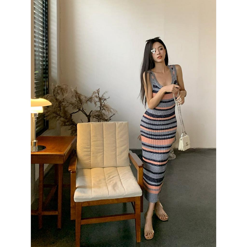 QKOOLE (MớI) Đầm Midi SáT NáCh Kẻ SọC NhiềU MàU QuyếN Rũ