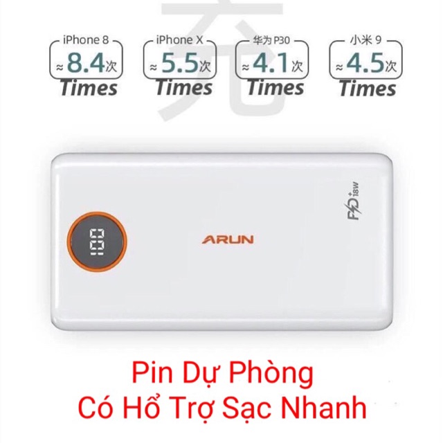 Pin Dự Phòng Arun FC20 20.000 mAh Hổ Trợ Sạc Nhanh 18W Các Đời Máy Cao Cấp