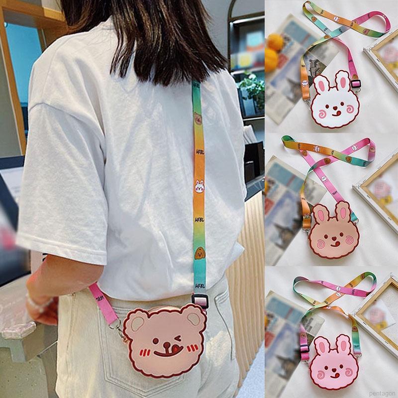 Túi đeo chéo bằng silicon mềm hình thỏ/gấu hoạt hình dễ thương đáng yêu cho bé