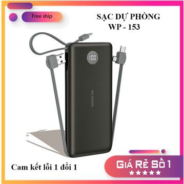 Pin sạc dự phòng WK ​​WP-153 10000mAh Tích hợp cáp 3 đầu IPhone/micro/Type C với màn hình LED Sạc nhanh .. !