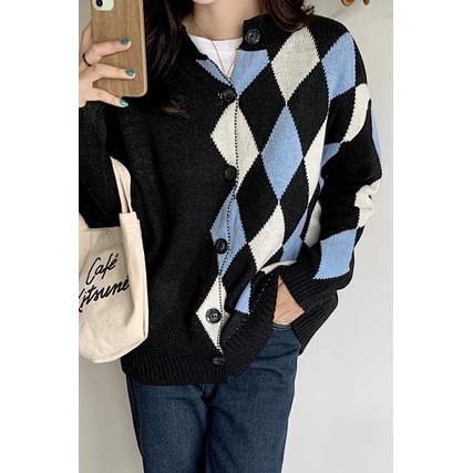 SUXI Áo khoác cardigan dệt kim hoạ tiết kẻ sọc phối nút thời trang mùa Thu cổ điển cho nữ