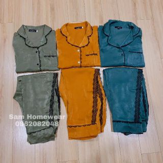 Bộ ngủ lụa trơn viền ren - NOHK