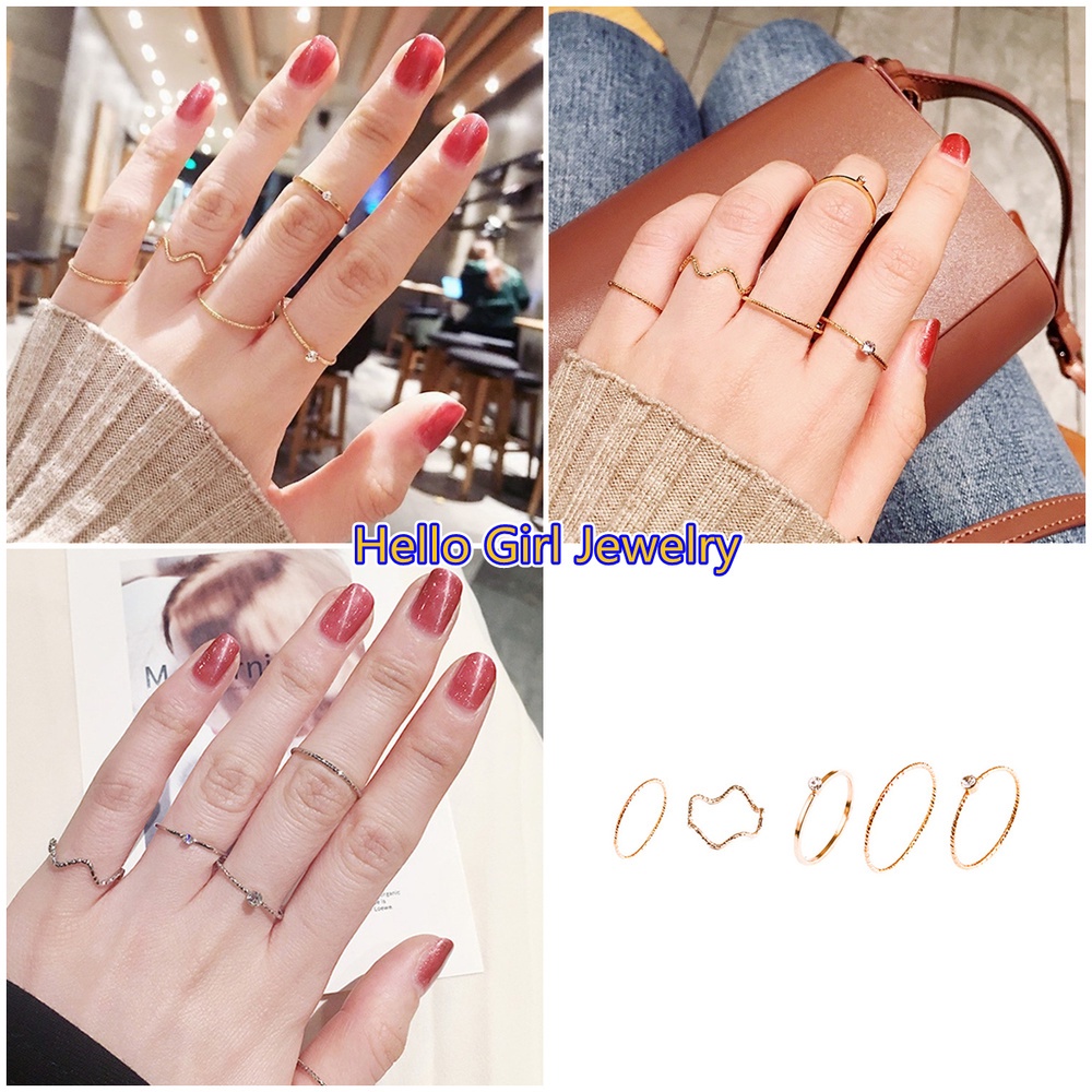 Set 5 Nhẫn Đeo Khớp Ngón Tay Thời Trang Đơn Giản Cho Nữ